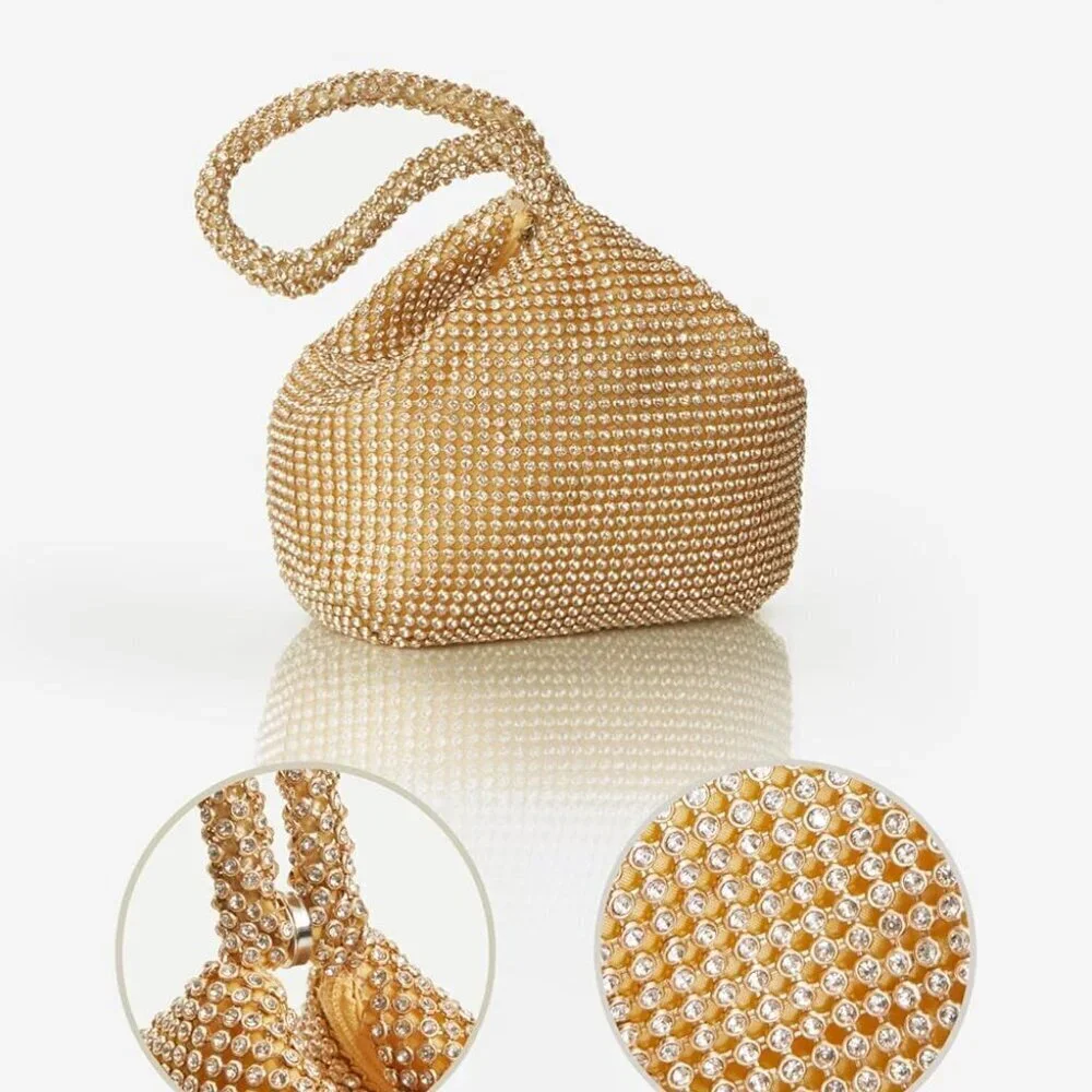 Women's Rhinestone Clutch Satin Evening Bag Small or One Size Party Purse
